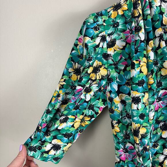 Vintage 80s Amandine Paris Floral Button Front Viscose Midi Dress (38) S XS - Picture 5 of 15